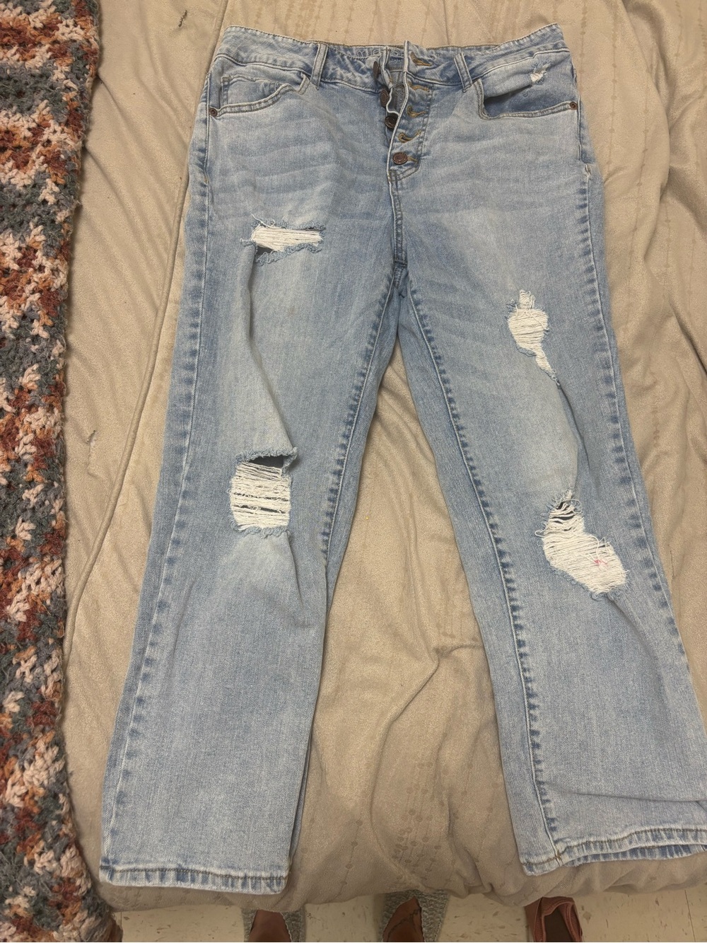 Maurices Light Blue Distressed Flare Jeans